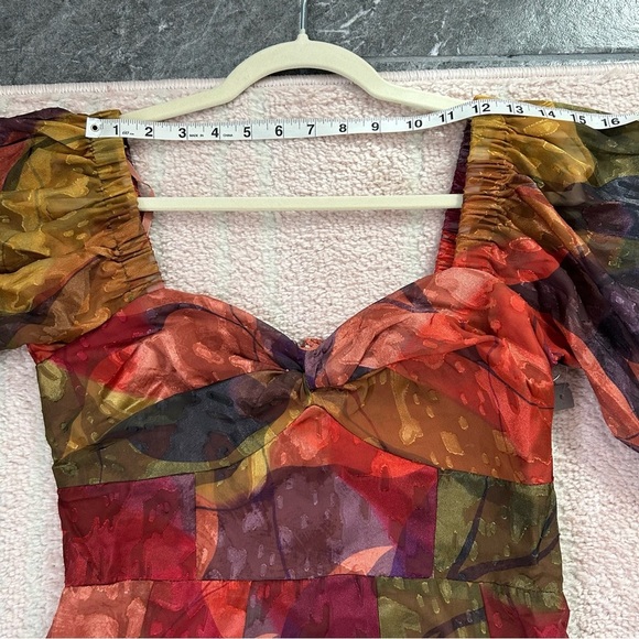 NWT HutchTwist Front Puff Sleeve Elegant Multicolor Women's Midi Dress SZ Small - Picture 11 of 16